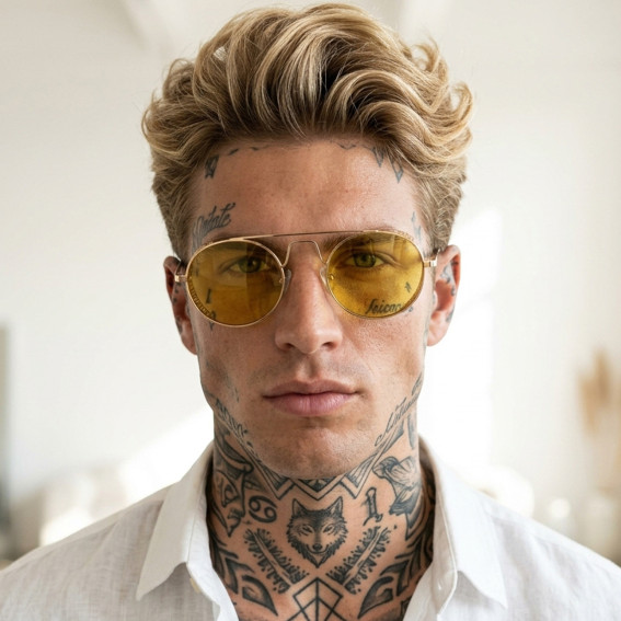 occhiali da sole tondi in metallo oro lenti giallo trasparente uomo | MYO Sunglasses